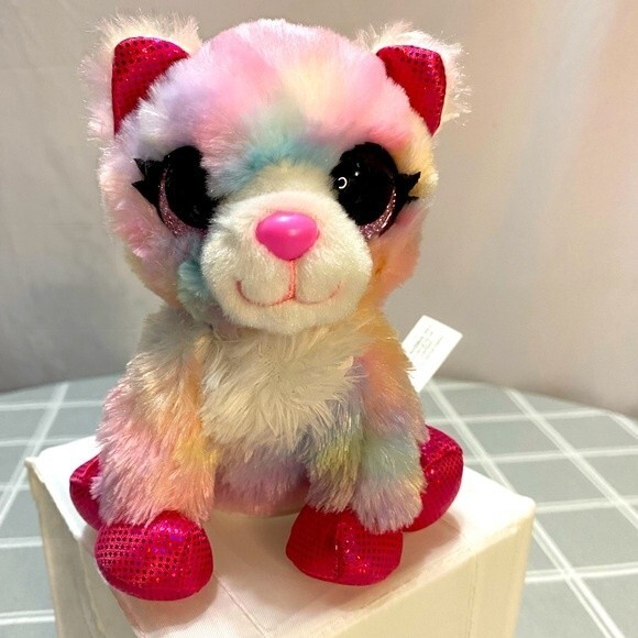 RARE ZURU Meowing Pet Cat Pink Pastel Rainbow Glitter Eyes Plush Paris, France - Picture 1 of 9